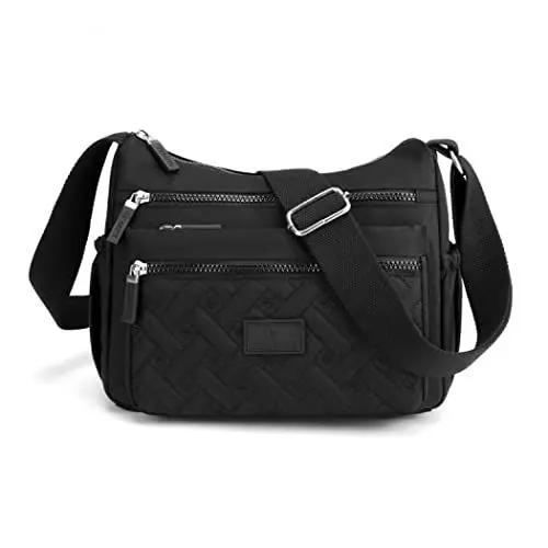 Produktbild: Damen Multi Pocket Casual Crossbody Bag Wasserdicht Schulter Messenger Bag Handtasche für den täglichen Gebrauch Reisen (Schwarz)