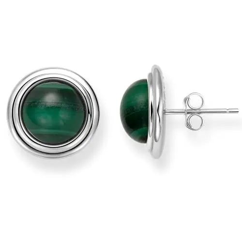 Produktbild: Damen Ohrringe Silber 925, Echter Natürlicher AAA Malachit Edelstein Ohrstecker, 18K Vergoldet