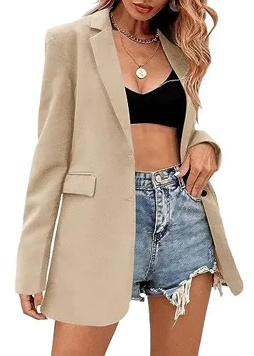 Produktbild: Damen Oversized Blazer Elegant Langarm Business Outfit Übergröße Zweireihig Reverskragen LangBlazer Frauen Offen Vorne Solide Geschäft Anzug Khaki XX Large