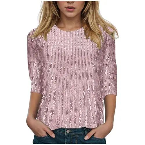 Produktbild: Damen Pailletten Kurzarm Glitzer Urlaub Party Oberteile Glitzer Glitzer Party Shirts Damen Pailletten Oberteile Karneval Glitzer T-Shirts Kleidung Pailletten Passende Party Festliche Club Outfits