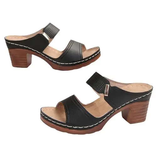 Produktbild: Damen Pantoffeln Dusch- & Badeschuhe Für Mädchen Frauen Strand Slope Heel Hausschuhe Hohl Casual Hausschuhe Slope Bottom Schuhe Retro Sandalen Pantoletten Damen mit Fussbett Weich Slipper (Black, 37)