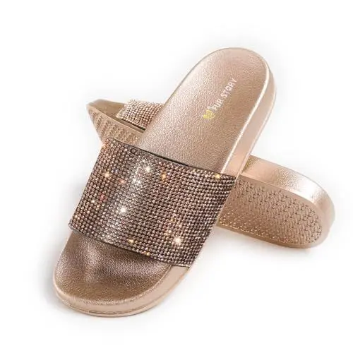 Produktbild: fur story Damen Pantoffeln Hausschuhe Strass Glitzer Pantoffeln Gemütliche Schlafzimmer Pantoffeln Dusche Schuhe Niedliche Pantoffeln für Frauen Plattform Sandalen