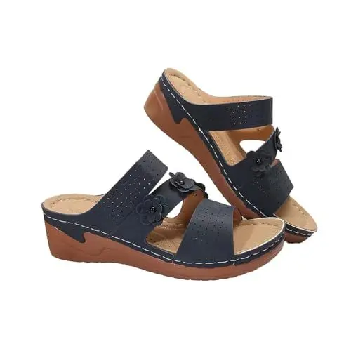 Produktbild: Damen Pantoletten Hausschuhe Damen Sommer Übergroße Retro-High-Heels für den Sommer mit Blumenmuster für Damen mit geradem, schrägem Absatz Sandalen Dame Mules Damen D-210