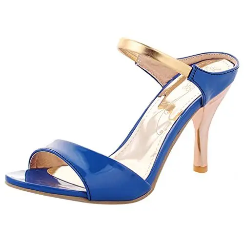 Produktbild: Damen Pantoletten mit Absatz, Sandalen Peep Toe Elegant Stiletto Party Schuhe Ohne Verschluss, 14047Kvx Blau Gr 39 EU