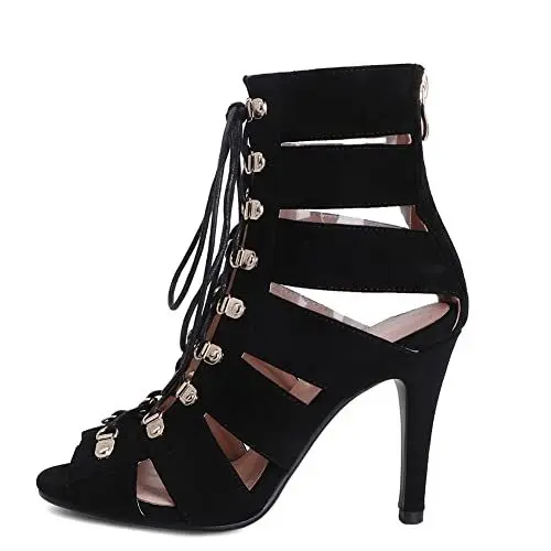 Produktbild: Damen Peep Toe Knöchel Stiefel Stiefel Schnüren HigHeelel Knöchel Stiefel Stiefel Block Heel Sandalen Cutout Caged Stiefeletten Chunky Dress HigHeeleled Sandal Black Size 35