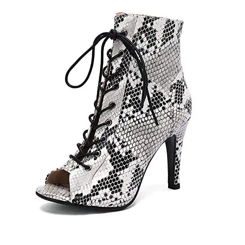 Produktbild: Damen Peep Toe Knöchel Stiefel Stiefel Schnüren HigHeelel Knöchel Stiefel Stiefel Block Heel Sandalen Cutout Caged Stiefeletten Chunky Dress HigHeeleled Sandal White-Snake Size 46