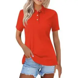 Produktbild: Damen Poloshirt Kurzarm Damen Poloshirts Kurzarm Polohemd Schnelltrocknend Golf Tennis Shirts Leicht Sport T-Shirts Sommer Tops Atmungsaktiv Fitness Laufshirts mit 1/4 Knopfleiste XL 01-Safran