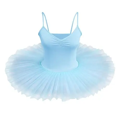Produktbild: IBTOM CASTLE Damen Schwanensee-Tanz Eiskunstlauf Strumpfhose Tütü Ärmellos Einfarbig Balletttrikot Ballettkleidung Klassisch Ballerina Ballettrock Tüllrock Hellblau S