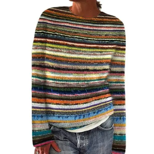 Produktbild: KKvoPiQ Damen Pullover Sweater Winter Warm - Langarmshirt Elegant Festlich - Pullover 48 Damen Print Knit Crew Neck Pullover Sweater Top Für Damen Sexy Große Größen
