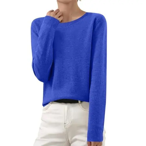 Produktbild: Bluse Damen Elegant Pullover Damen Strickpullover Damen Oversize T Shirt Damen Langarmshirt Damen Elegante Oberteile Damen Rundhalsausschnitt/V Ausschnitt Sweatshirt Ohne Kapuze(Royal Blue,S)