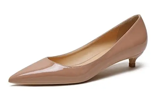 Produktbild: REKALFO Spitz zulaufende Absätze für Damen Lackleder Damenpumps mit Kitten Heel Slip On Damenschuhe für Hochzeitsfeier Urlaub Nackt 37 EU