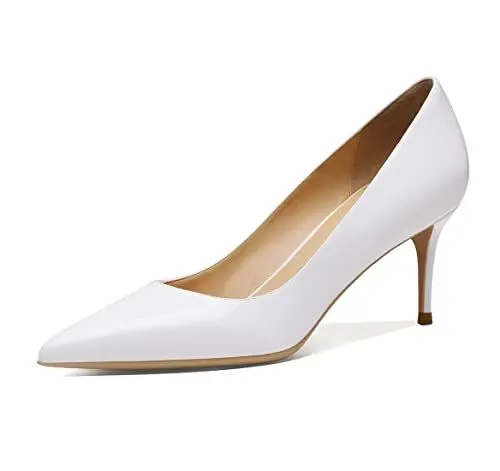 Produktbild: Damen Pumps Lackleder Stöckelschuhe Gespitzte Zehe Kitten Absatz Graduation Schuhe für Frauen Dressy Weiß 6cm 39 EU