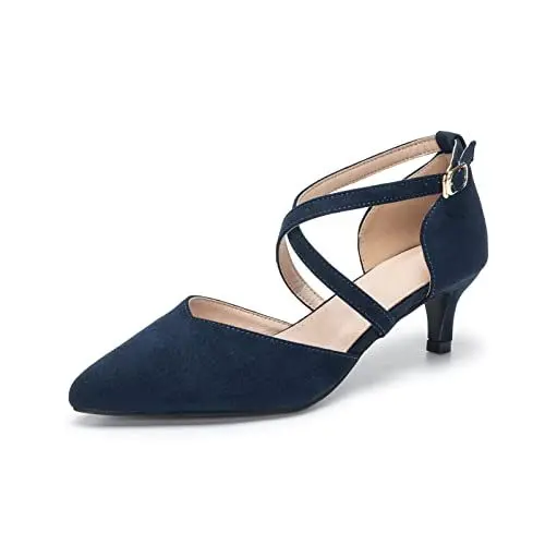 Produktbild: Damen Pumps Riemchenpumps Spangenpumps Pointed Toe Kleid Partei Gericht Schuhe Damen Kitten Heel Hochzeit Schuhe Blau 42