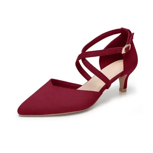 Produktbild: Damen Pumps Riemchenpumps Spangenpumps Pointed Toe Kleid Partei Gericht Schuhe Damen Kitten Heel Hochzeit Schuhe Rot 43