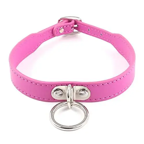 Produktbild: Damen Punk PU leder Halsband Kragen, Gotik O Ring Choker Halskette (Fushia)