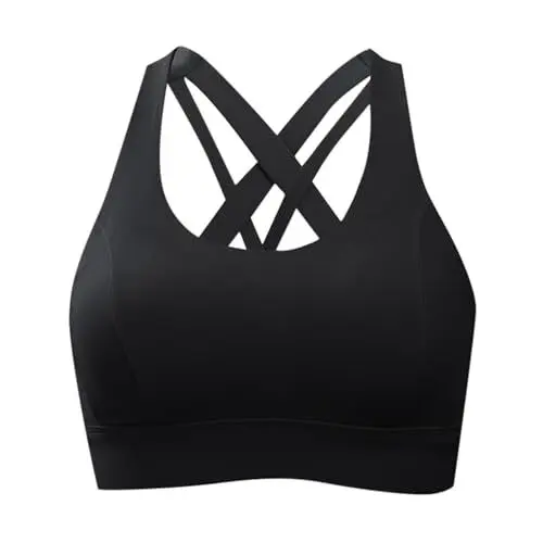 Produktbild: Damen Push-Up-Sport-BH, Sport-BHs, Kompression, Fitnessstudio, Criss Cross für große Brust, einteilig, Farbblock, drahtlos, hohe Unterstützung, Laufen, bequem, Übergröße, Sport-BH, bequem, Schwarz , S