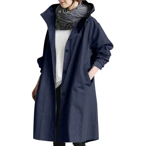 Produktbild: Damen Regenjacke,Windjacke Damens Trenchcoat Wasserdicht Gefüttert Regenjacke Herbst Mantel Lang Windbreaker Parka Jacke Große Größen Übergangsjacke Softshelljacke