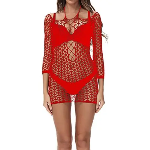 Produktbild: Damen Reizwäsche Fischernetz Frauen Dünne Sexy Sommer Fischernetz Sexy Net Pyjamas Sexy Kleid Kurz(Rot,Einheitsgröße)