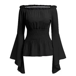 Produktbild: Mittelalter Kleidung Damen Gothic Steampunk Korsett Oberteil Schulterfrei Bluse Langarm Off Shoulder Top Viktorianisches Renaissance Wikinger Kostüm Halloween Karneval Faschingskostüme Schwarz XL