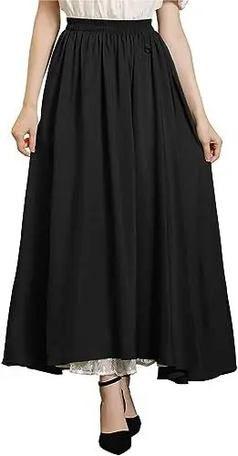 Produktbild: Damen Steampunk Rock mit Rüsche und Spitzensaum Elastische Taille A-Linie Rock Schwarz M