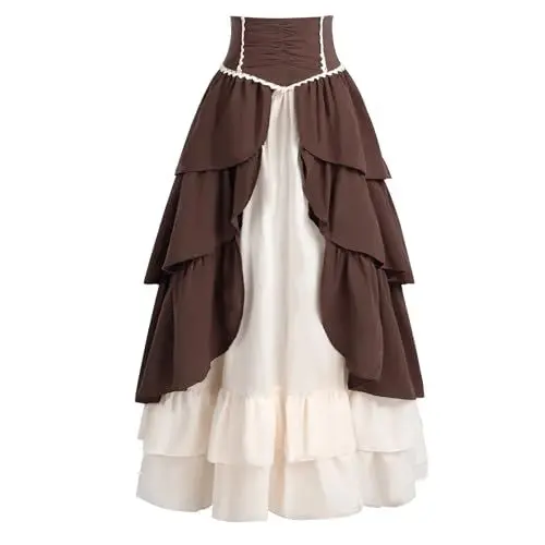 Produktbild: Damen Renaissance Rock Elastische Taille mit Hohe Taille Viktorianischer Mittelalter Rock A-Linie S/M