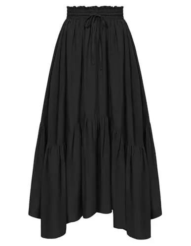 Produktbild: Damen Mittelalter Rock Elastische Taille mit Kordelzug Unregelmäßiger Saum Casual Rock Schwarz S