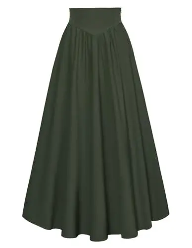 Produktbild: Damen Renaissance Trachtenrock Elegant Lace Up mit Reißverschluss A Linie Rock Dunkelgrün XXL
