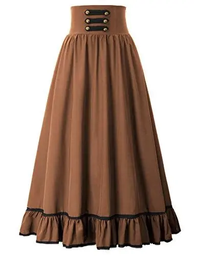 Produktbild: Damen Retro Rockabilly Strifen Rock Elastische Hoher Taille Festlich Party Show Rock Lang Kaffeebraun XXL