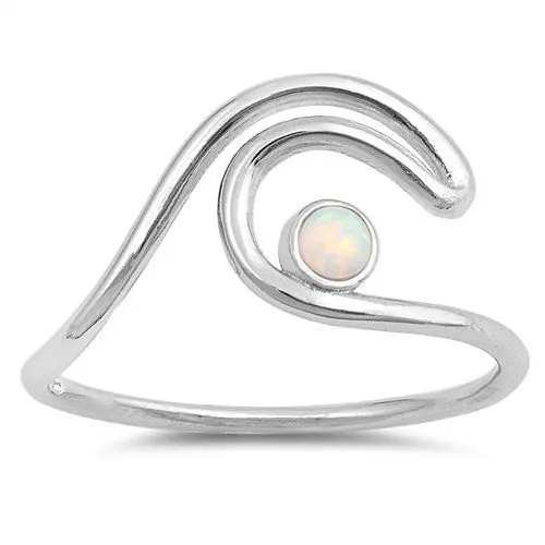 Produktbild: Damen Ring 925 Sterling Silber Weiß Opal Welle