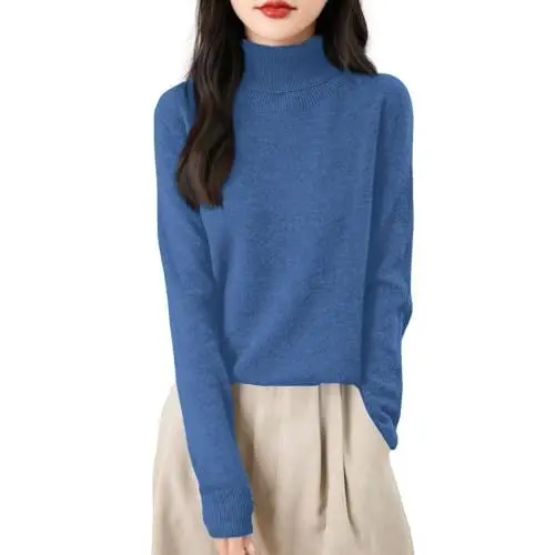Produktbild: Damen Rollkragenpullover Cashmere Herbst Strickpulli Merino Wollpullover Super Warm Weich Leicht Langärmelig Herbst