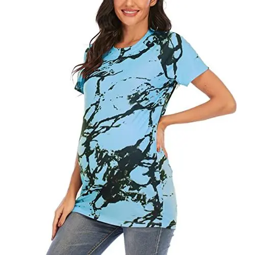 Produktbild: Damen Rundhals Kurzarm Umstandsoberteile Shirts Floral Mama Schwangerschaft Blusen Kleidung Thermoleggins Für Damen Umstandsmode (Blue, XXL)