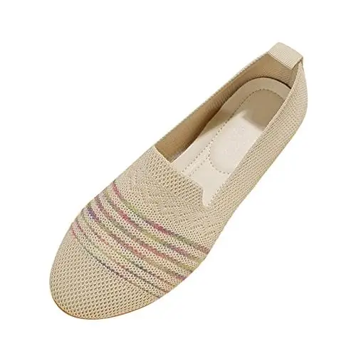 Produktbild: Damen Sandalen Elegant Herren Hausschuhe Mode Frühling und Damen Freizeitschuhe Flacher Boden Runde Zehe Leichtes Fliegendes Mesh Atmungsaktiv Bequem und Bunte Damen Sandalen Elegant (Beige, 41)