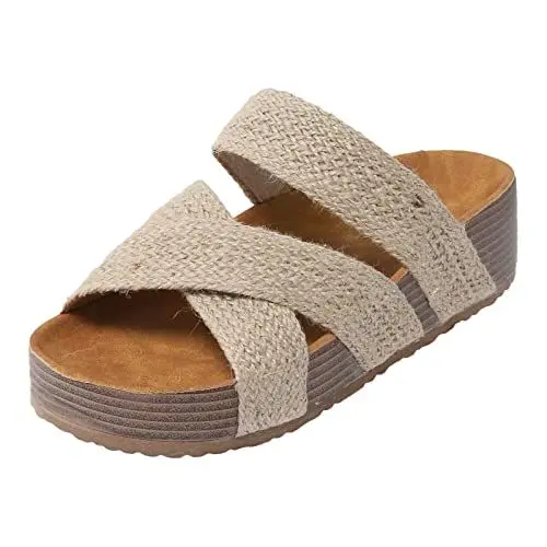 Produktbild: Damen Sandalen Elegant Slipper Damen Sommer Plateau-Sandalen für Damen, lässig, offene Zehensandalen, römische Keile, Sandalen, Hausschuhe Sommerschuhe Sandalen Breite FüßE Damen D-17