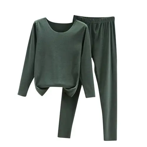 Produktbild: Damen Schlafanzug Kuschel Pyjama Set Warme Nachtwäsche Weiches Hausanzug Frauen Zweiteiler Baumwolle Loungewear Langarm Oberteil und Schlafanzughose Homewear Kleidung Schlafanzüge Kuschelanzug Grün L