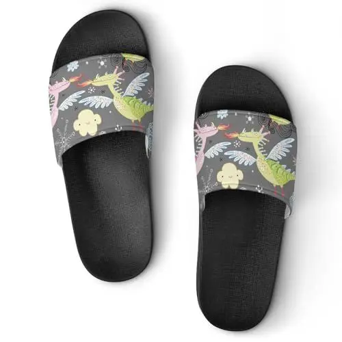 Produktbild: VYJLOO Damen Schlappen Cartoon-Drache Badeschuhe Rutschfest Badeschlappen Hausschuhe Slides Sandalen Slippers