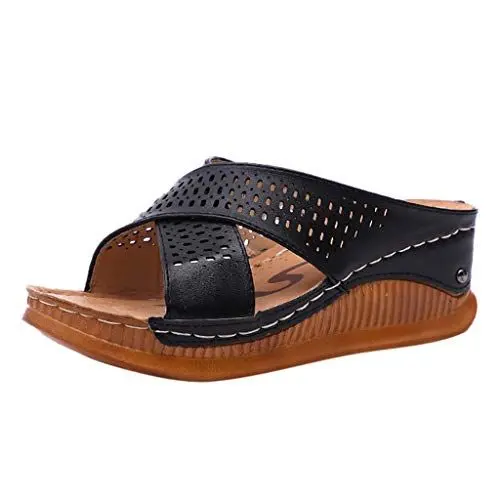 Produktbild: Damen Schlappen Damen Badeschlappen Badelatschen Slip Outdoor-Mode Heels Frauen Dicke lässige Hausschuhe hoch auf Schuhe Plattformen Frauen-Pantoffel Damen-Zehentrenner Flip Flops Kinder (Black, 40)