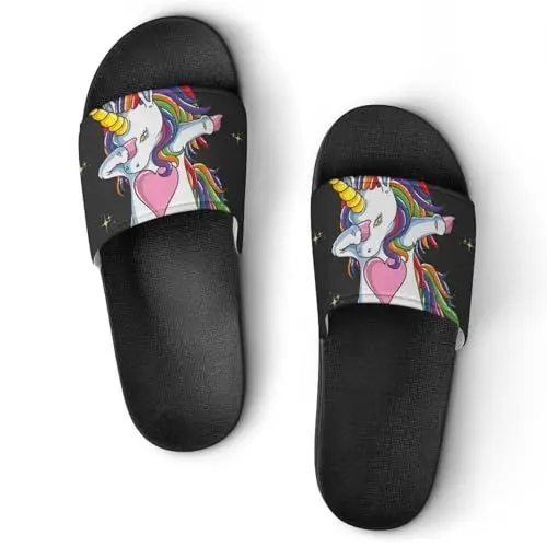 Produktbild: Damen Schlappen Niedliches Einhorn Badeschuhe rutschfest Badeschlappen Hausschuhe Slides Sandalen Slippers