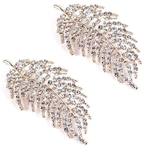 Produktbild: Damen Schmuck Brosche Feder mit Strass 2 Stück Strass Feder Brosche Damen Frauen Legierungs-Brosche Perle Brosche Silber Brosche Pins Kleidung Zubehör Dekoration für Partys, Bankette, Geschenk Frauen