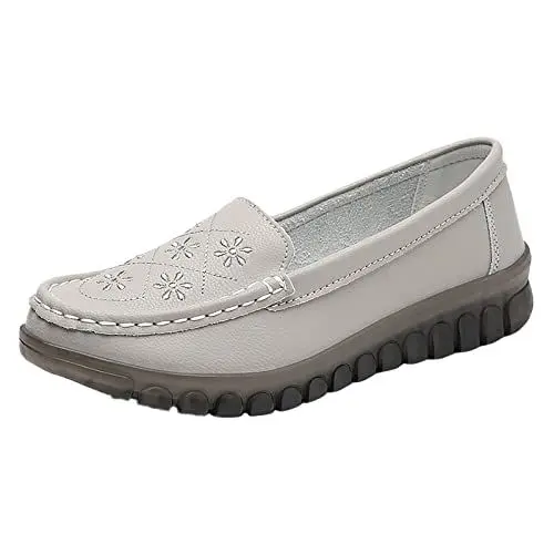 Produktbild: Damen Schuhe Blau 40 Flat Loafer Slip On Loafer Bequeme Flache Schuhe Outdoor Fahrschuhe Schwarze Damen Schuhe Gefüttert (Grey, 37)