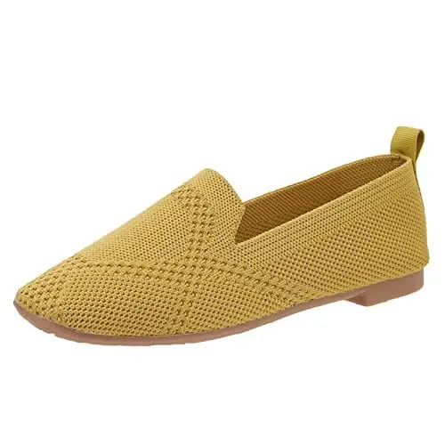 Produktbild: Damen Schuhe Flip Flops Pantoletten Herren Karree-Strick atmungsaktive Flache Freizeitschuhe mit weicher Sohle Sandalen Weite H Damen Sandalen sandalenKinder BadeschuheschuheLeichte (Yellow, 37)