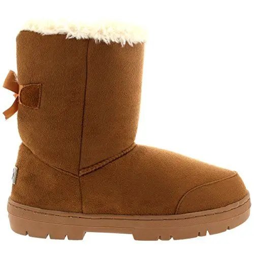 Produktbild: Damen Schuhe Single Schleife Fell Schnee Regen Stiefel Winter Pelzstiefel - Hellbraun - 38