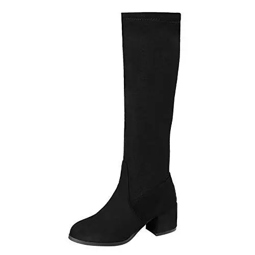 Produktbild: Damen Schwarz Absatz 5 cm Damen Solide Overknee Warm Zipper Lange Stiefel Freizeitschuhe Walking Schuhe Damen 39 (Black, 39)