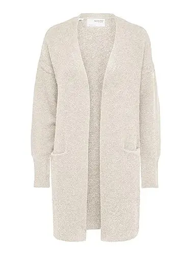Produktbild: Damen Selected Lange Strickjacke mit Taschen | Open Stretch Casual Cardigan | Knitted Coat SLFLULU, Farben:Beige-2, Größe:S