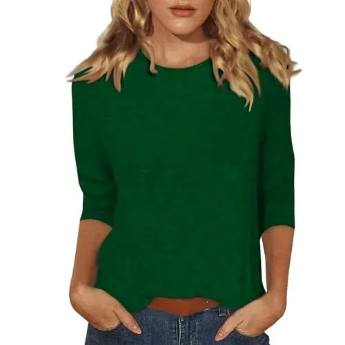 Produktbild: Damen Shirts 3/4 Arm Blusen T-Shirt Mit Allover-Minimal Print Lose Stretch Casual Oberteil Basic Tops Tshirt M