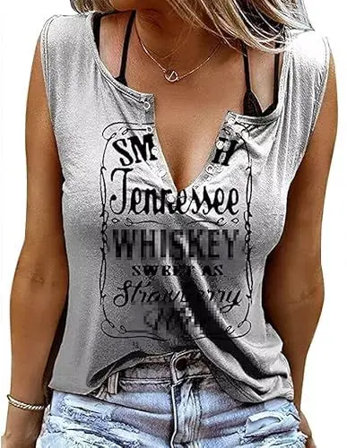 Produktbild: Damen Sommer Casual Tank Top Frauen Ärmellose Basic T Shirt schwarz Locker Oberteile Sexy V-Ausschnitt Weste Tunika Blusentop (S, Grau)