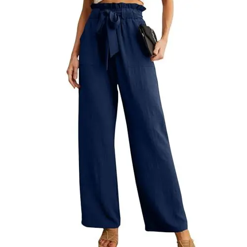 Produktbild: Damen Sommerhose Lang Leichte Sommerhose Mit Gummizug Dünne Hose Damen Sommer Lange Sommerhosen Damen Marlenehose Damen Elegant Sommerhose Mädchen Dünne Sommerhose Frauen Bundfaltenhose Damen