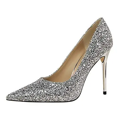Produktbild: Damen Spitz Geschlossene Zehe Glänzend Pailletten Stilettos Sexy High Heel 9,5 cm Slip On Kleid Pumps Pumps Pumps Für Party Hochzeit Nachtclub