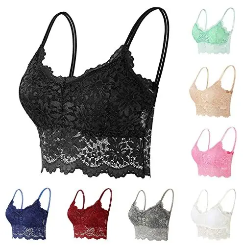 Produktbild: Damen Spitze BH Ohne Bügel Sexy V-Ausschnitt Comfort Bra Unterwäsche Crop Top Komfort Push up Klassisch Yoga BH Bra Top Sport BH Damen Bequemer BH Dessous Bra (Black, M)