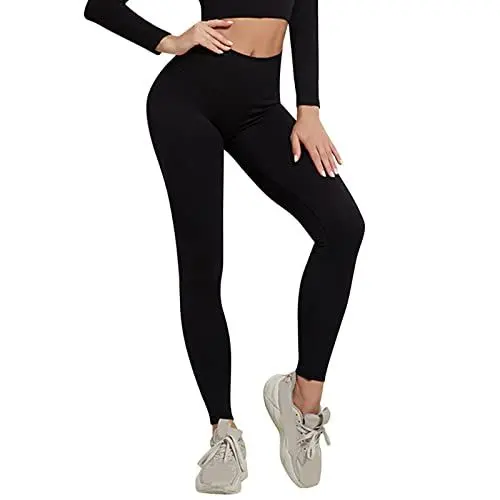 Produktbild: Damen Sporthosen Frauen solide Hosen Training Leggings Hosen High Taille elastische Modehose für Frauen Damen Steghose Schwarz (Black, M)