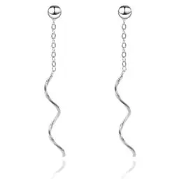 Produktbild: Damen Stäbchen Durchzieher Ohrringe, 925 Quasten EinfäDler Kette Ohrringe Hängend,Stäbchen Durchzieher Ohrringe Lang Silber,Hypoallergene Schmuck Ohrringe (Runde Kugeln-Silber)